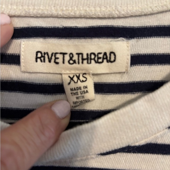 Madewell Blue & White striped Rivet & Thread Bell-Sleeve Tee Size XXS - Picture 3 of 6